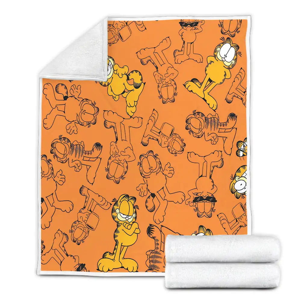 Garfield Funny Emotions All Over Printed Orange Fleece Blanket Gift For Wife Husband Besties