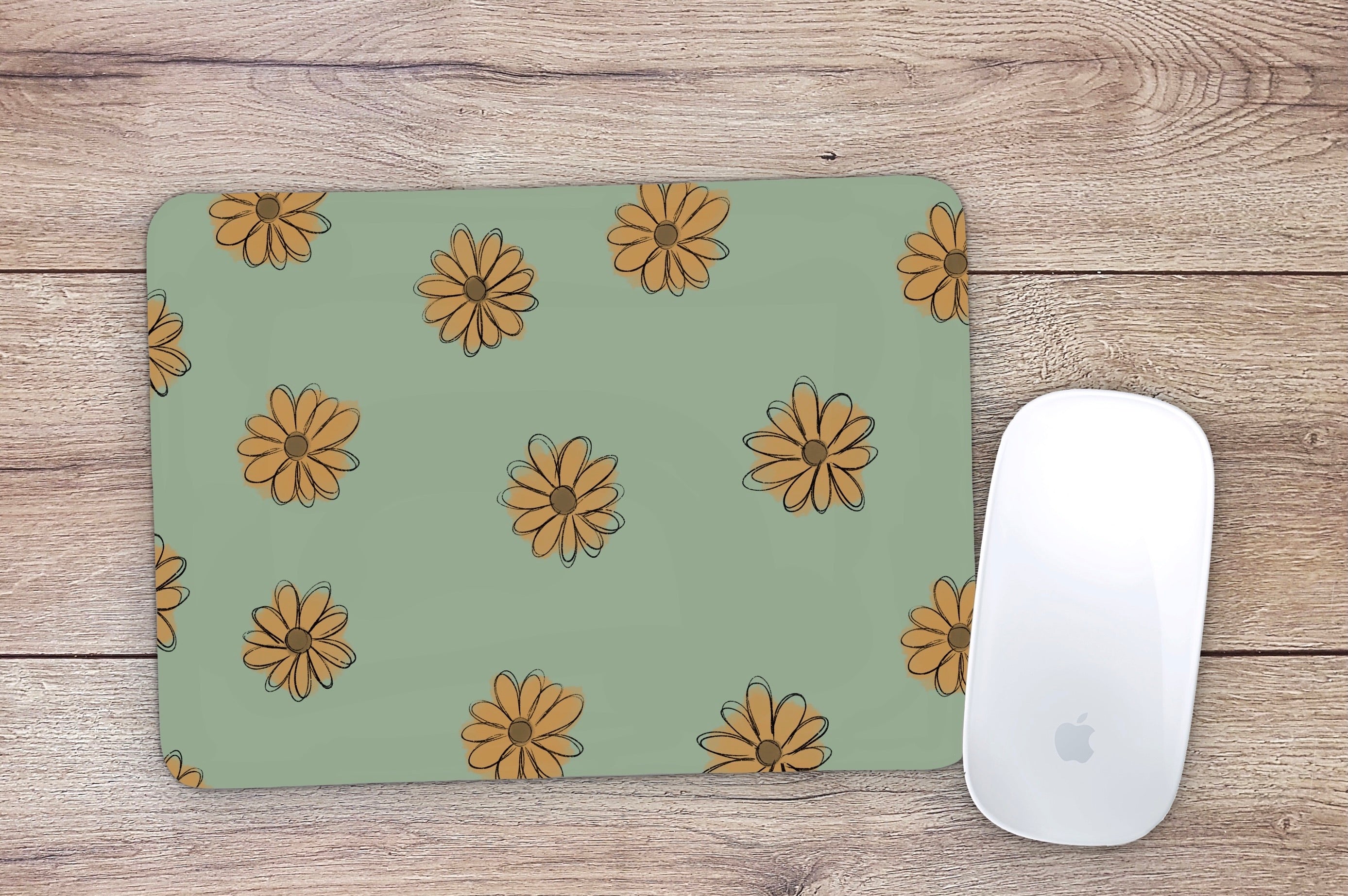 Allleftout Green Boho Daisy Mouse Pad