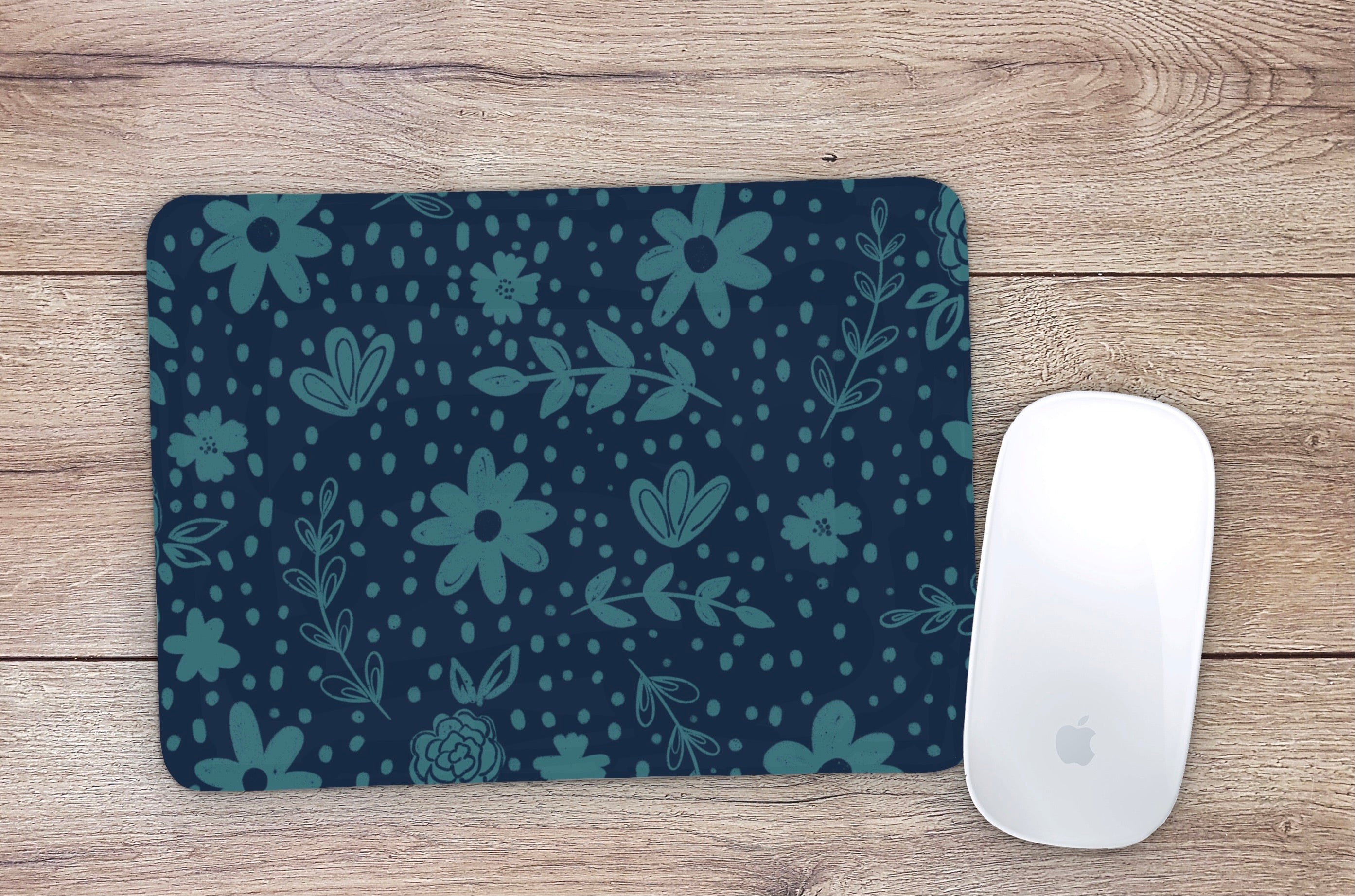 Allleftout Navy Sketch Floral Mouse Pad