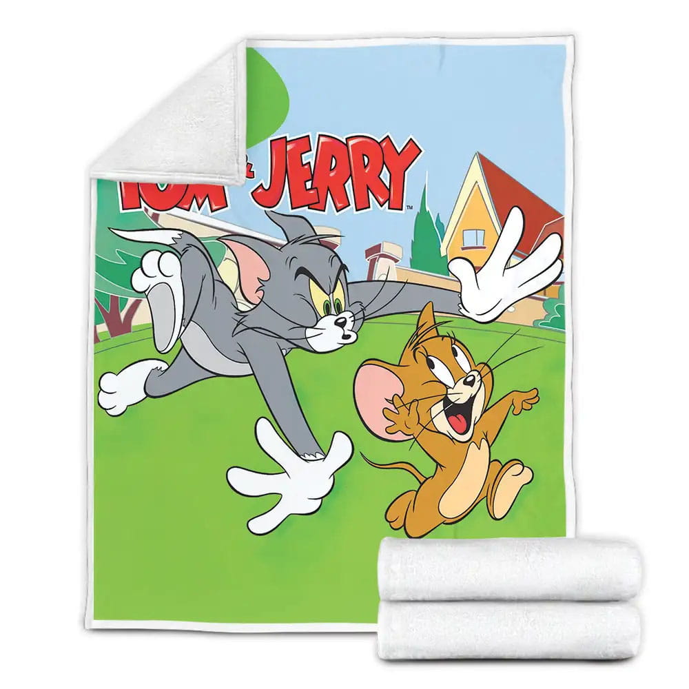 Tom And Jerry Chasing In The Yard Fleece Blanket Gift For Christmas Thanksgiving Halloween