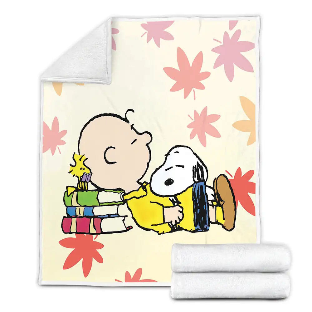 Peanuts Charlie Brown Snoopy And Woodstock Sleeping On Books Fleece Blanket Perfect 