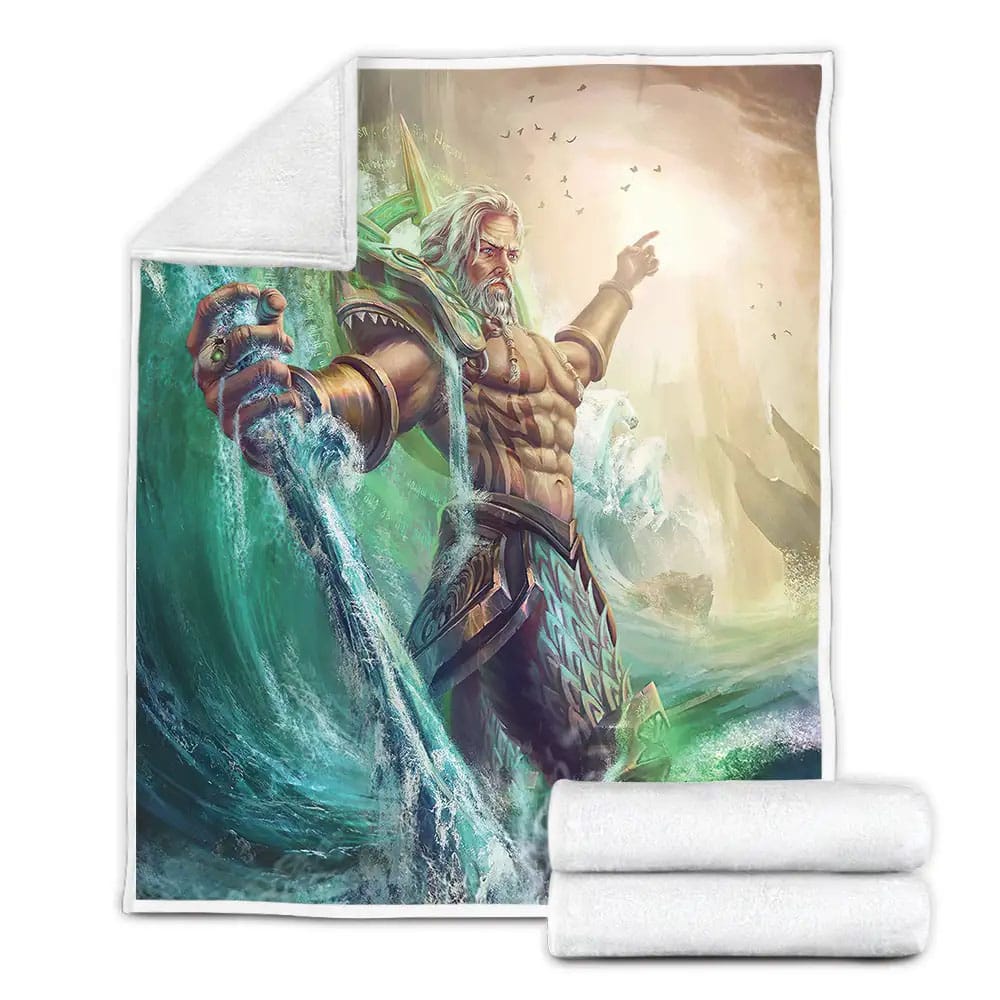 Poseidon Greek God Of The Sea Wielding His Trident Artwork Fleece Blanket Perfect 