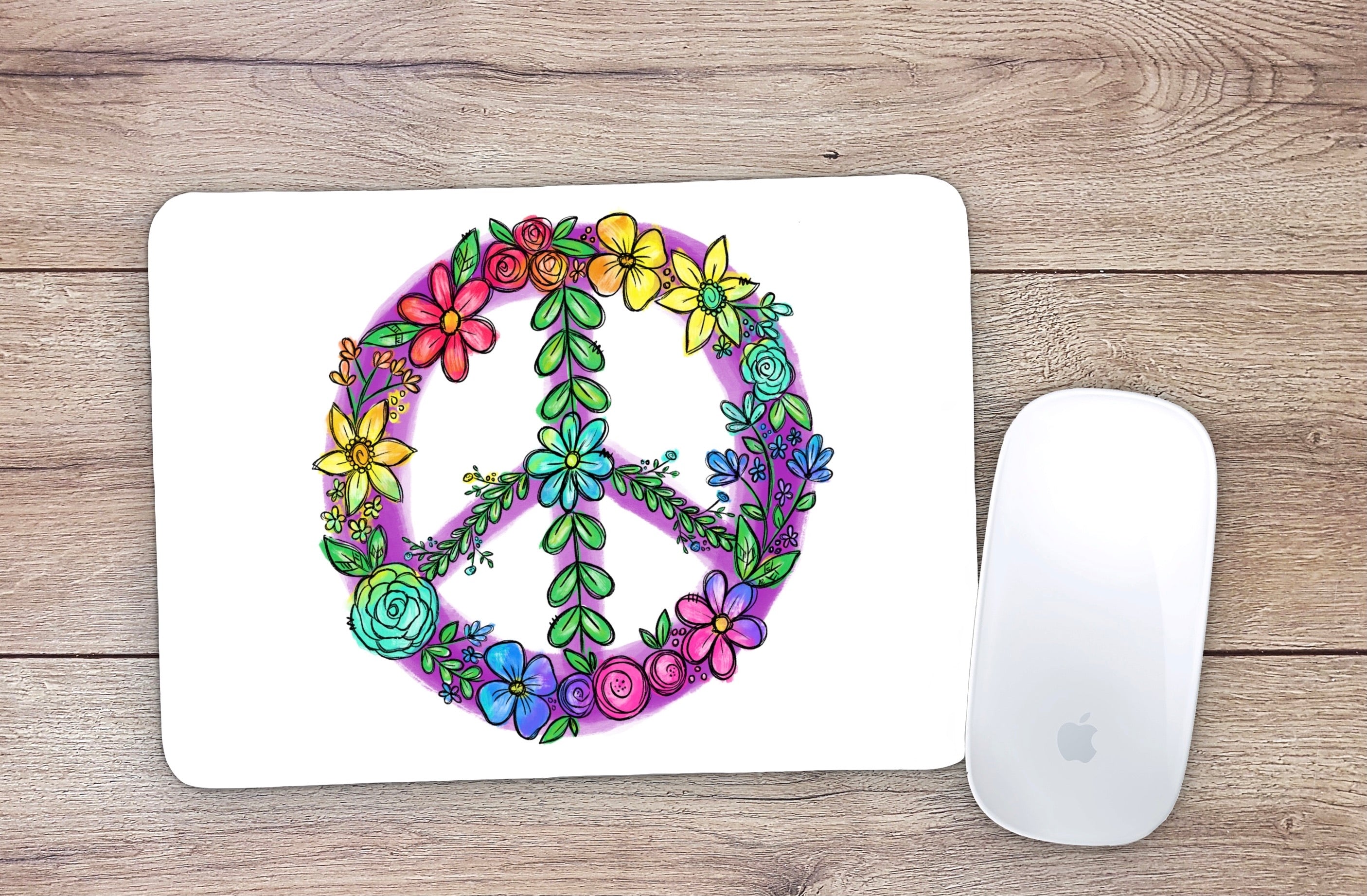 Allleftout Floral Rainbow Peace Sign Mouse Pad