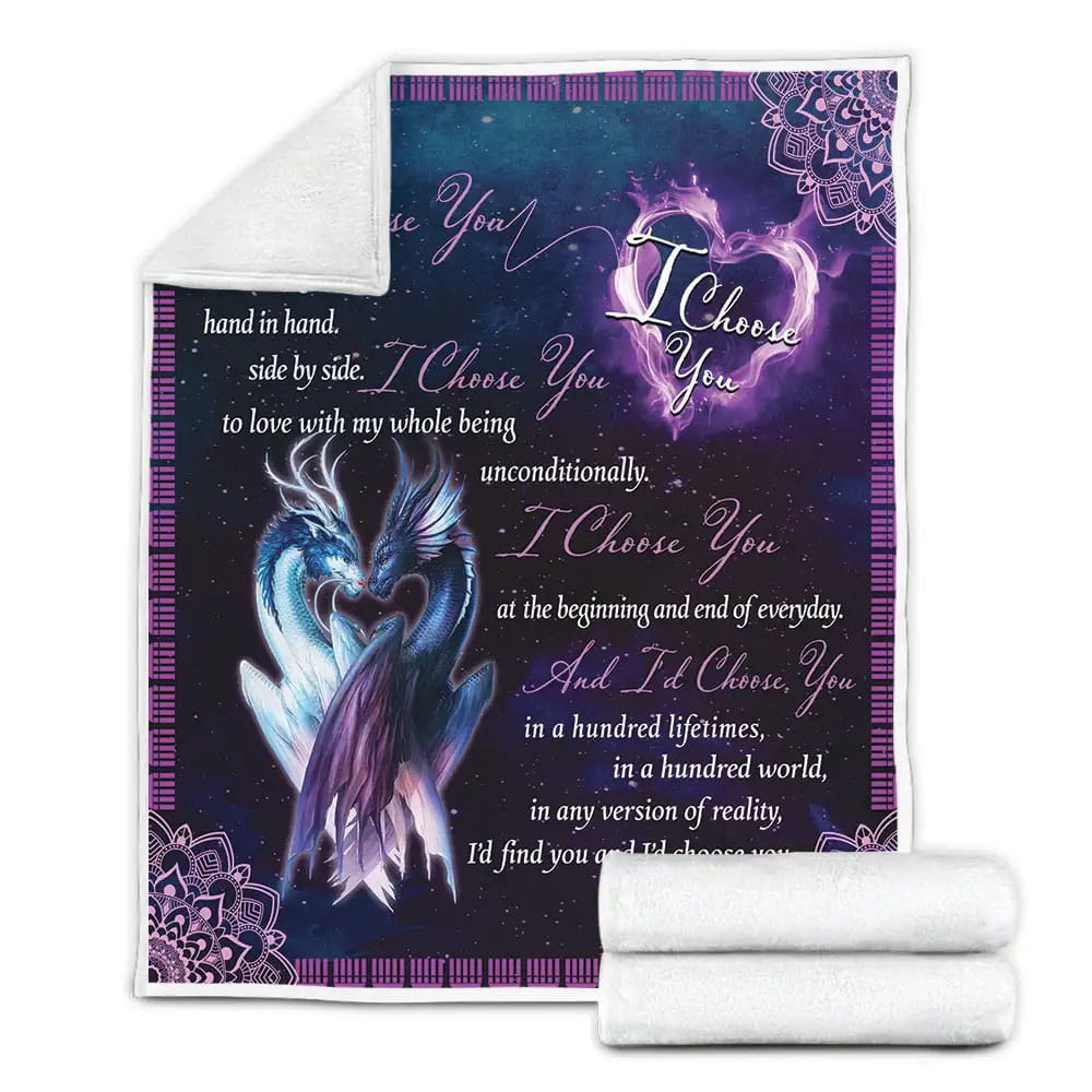 Dragon Couple I Choose You Fleece Blanket Gift For Birthday Halloween Christmas Thanksgiving