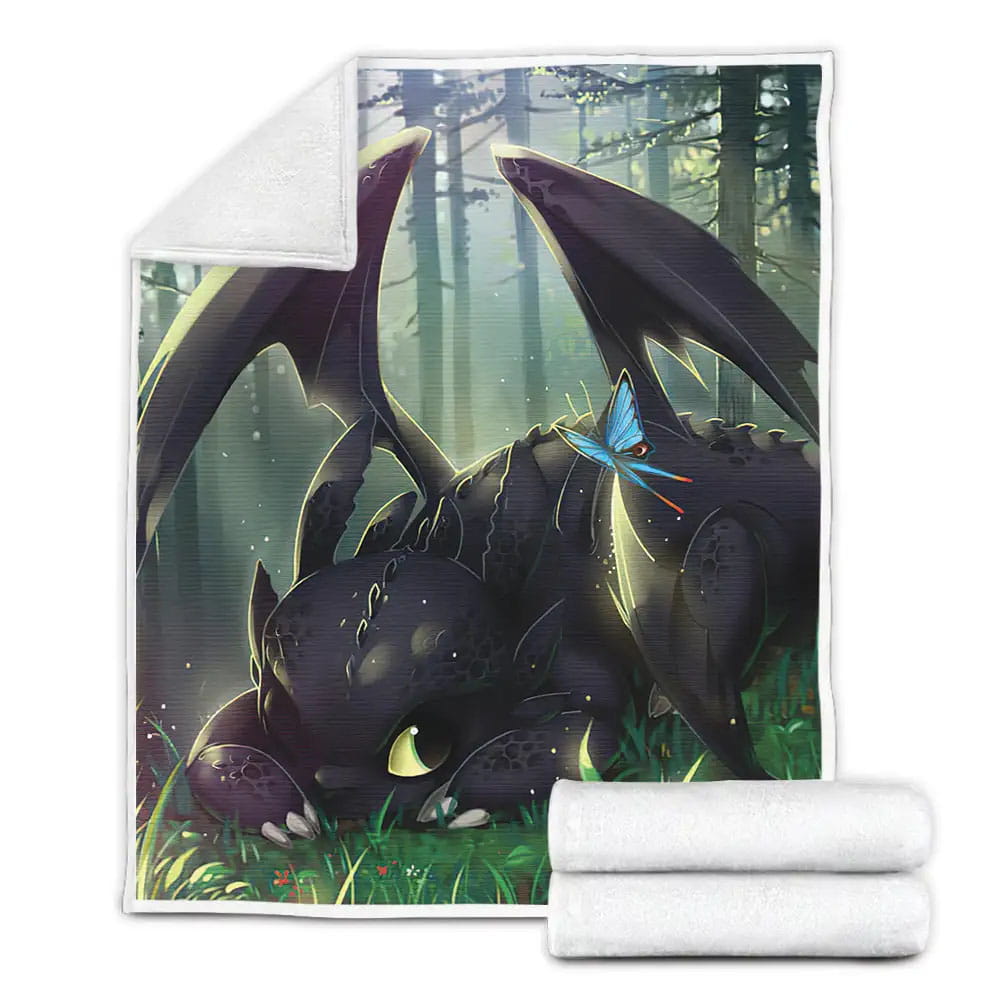 How To Train Your Dragon Toothless And Butterfly Fleece Blanket Gift For Wife Husband Besties