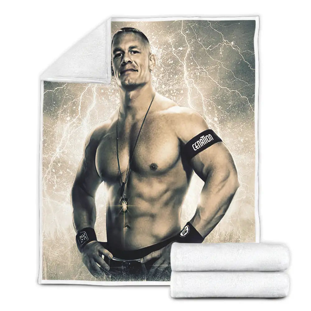John Cena In Lightning Background Fleece Blanket Gift For Christmas Thanksgiving Halloween