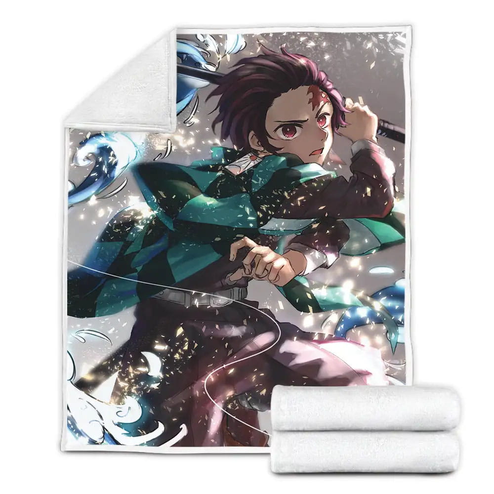 Demon Slayer Tanjiro Water Surface Slash Digital Paintings Fleece Blanket Perfect 