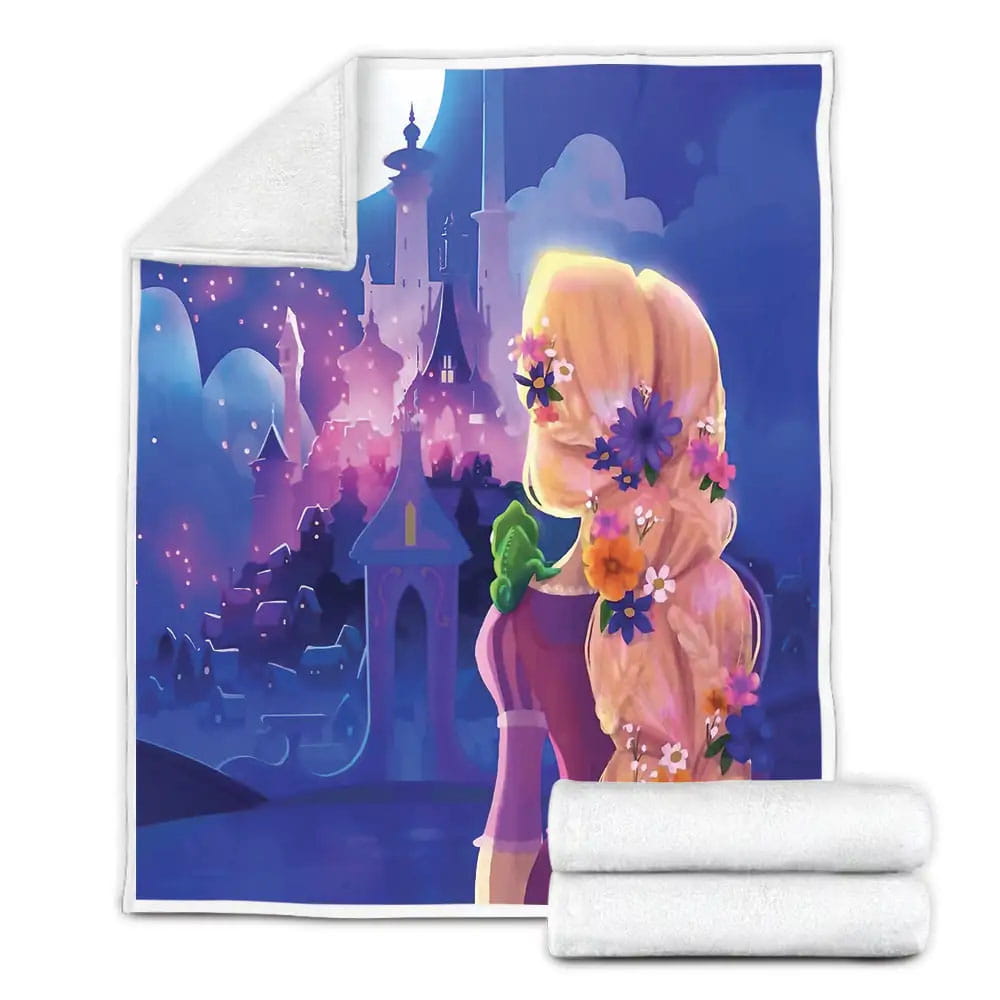 Disney Princess Rapunzel Looking Back The Castle Fleece Blanket Gift For Wife Husband Besties