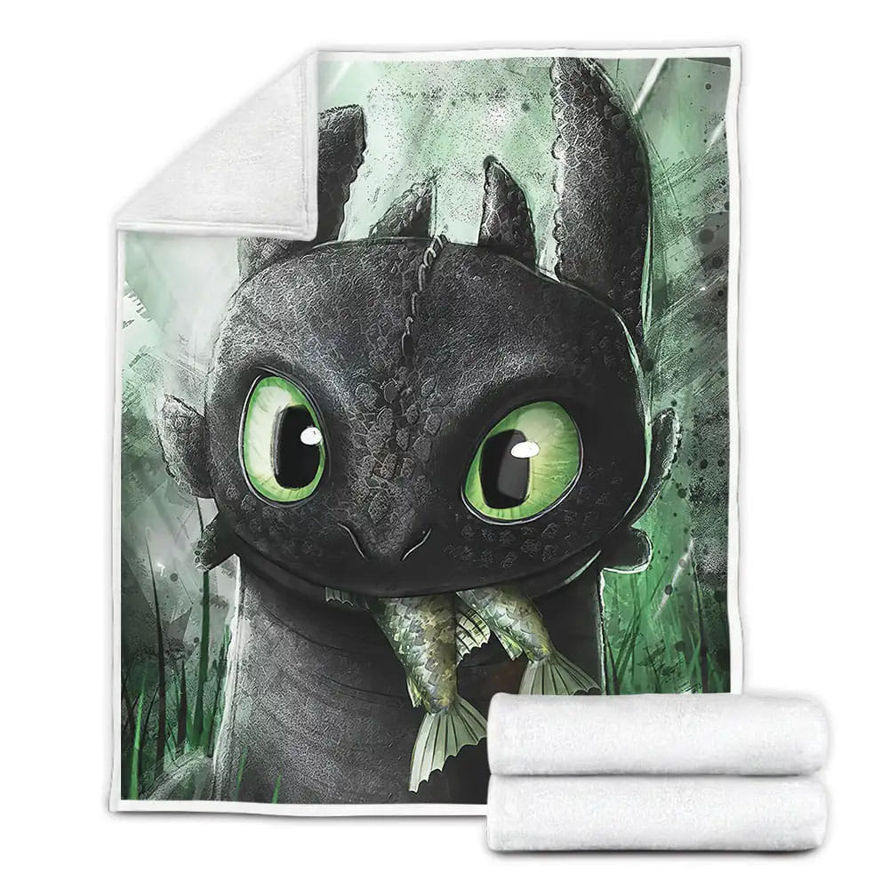 How To Train Your Dragon Toothless Eating Fishes Fleece Blanket Gift For Wife Husband Besties