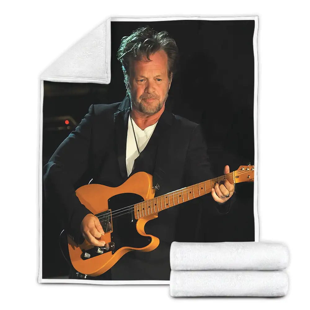 John Mellencamp And Guitar Fleece Blanket Gift For Birthday Halloween Christmas Thanksgiving