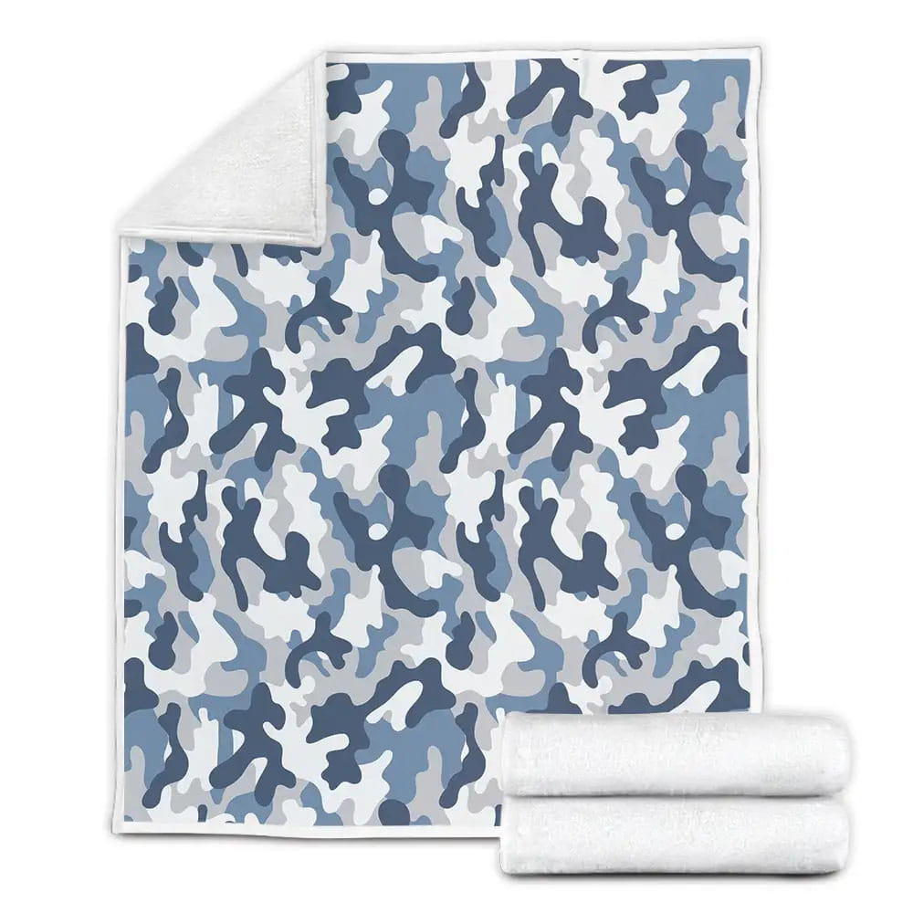 Blue And White Camouflage Pattern Fleece Blanket Gift For Christmas Thanksgiving Halloween