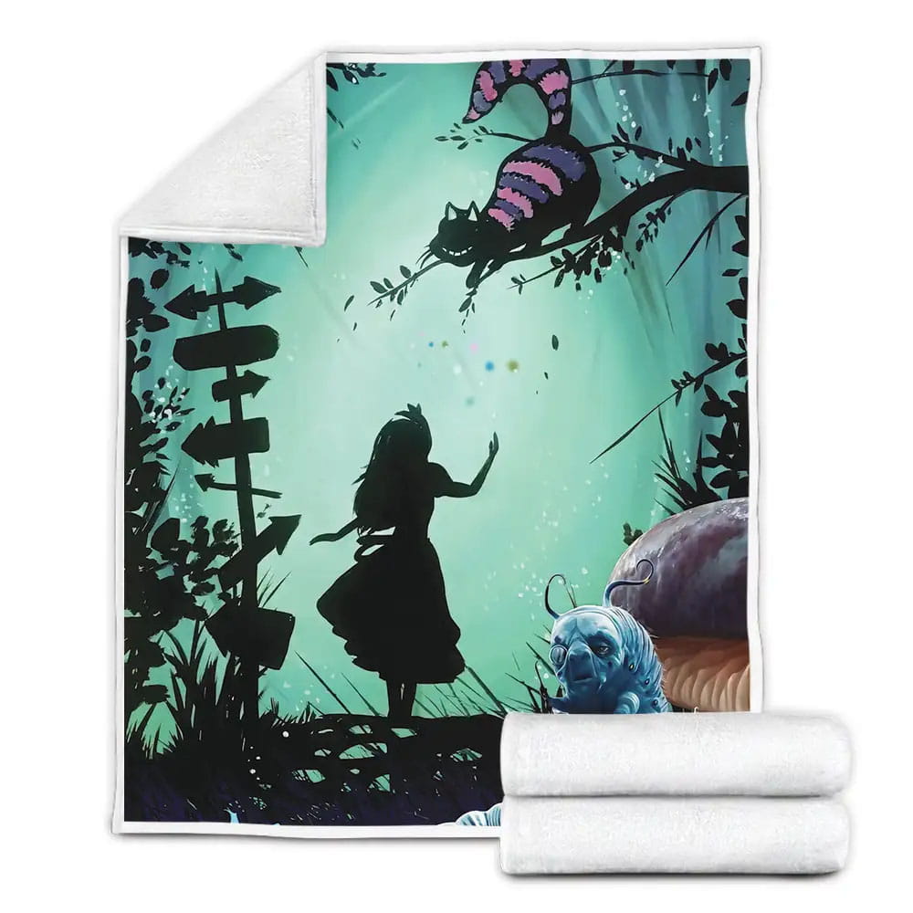 Alice In Wonderland Asking Cheshire Cat Blue Caterpillar Fleece Blanket Perfect 