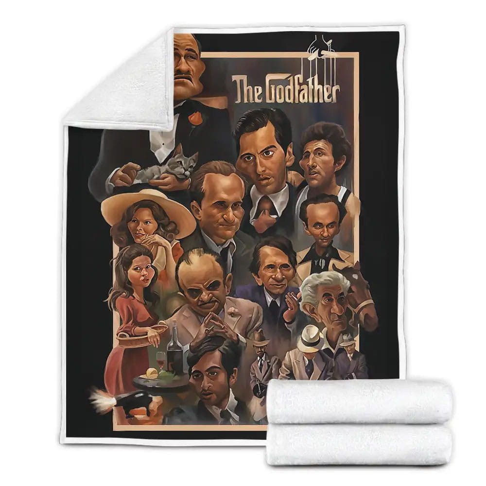 The Godfather Characters In Caricature Art Poster Fleece Blanket Gift For Wife Husband Besties