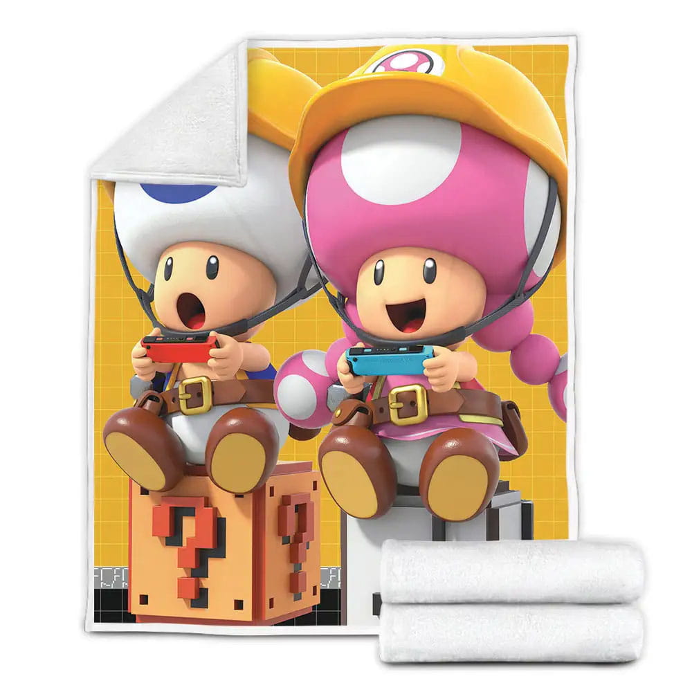 Super Mario Toad And Toadette Playing Nintendo Game Fleece Blanket Gift For Wife Husband Besties