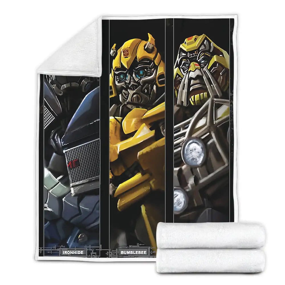 Transformer Bumblebee Ironhide And Rachet Portraits Fleece Blanket Gift For Wife Husband Besties