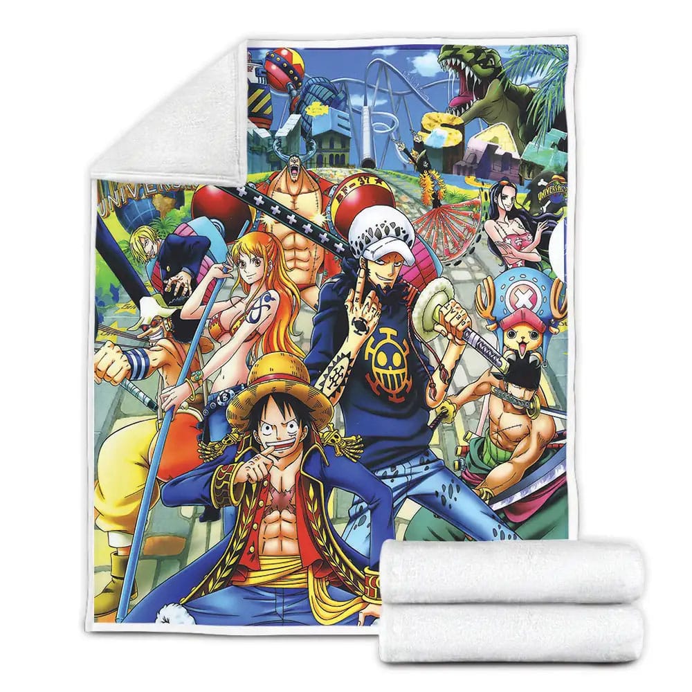 One Piece League Of Luffy And Law Fleece Blanket Gift For Christmas Thanksgiving Halloween