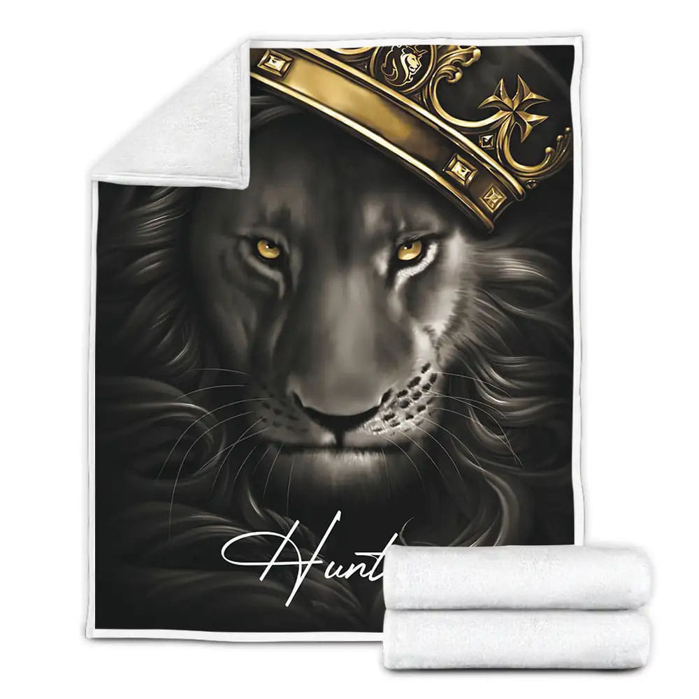 Lion King Crown Custom Name Fleece Blanket Gift For Birthday Halloween Christmas Thanksgiving