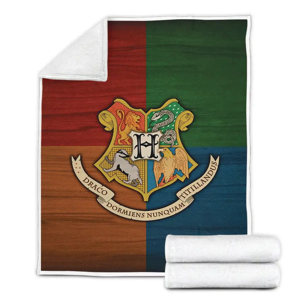 Harry Potter Hogwarts Campus Badge Fleece Blanket Gift For Christmas Thanksgiving Halloween