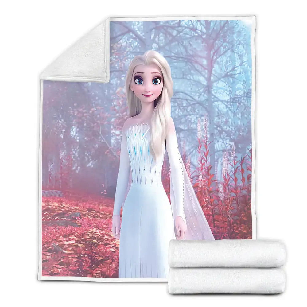 Disney Frozen Elsa In The Red Maple Leaves Forest Fleece Blanket Gift For Wife Husband Besties