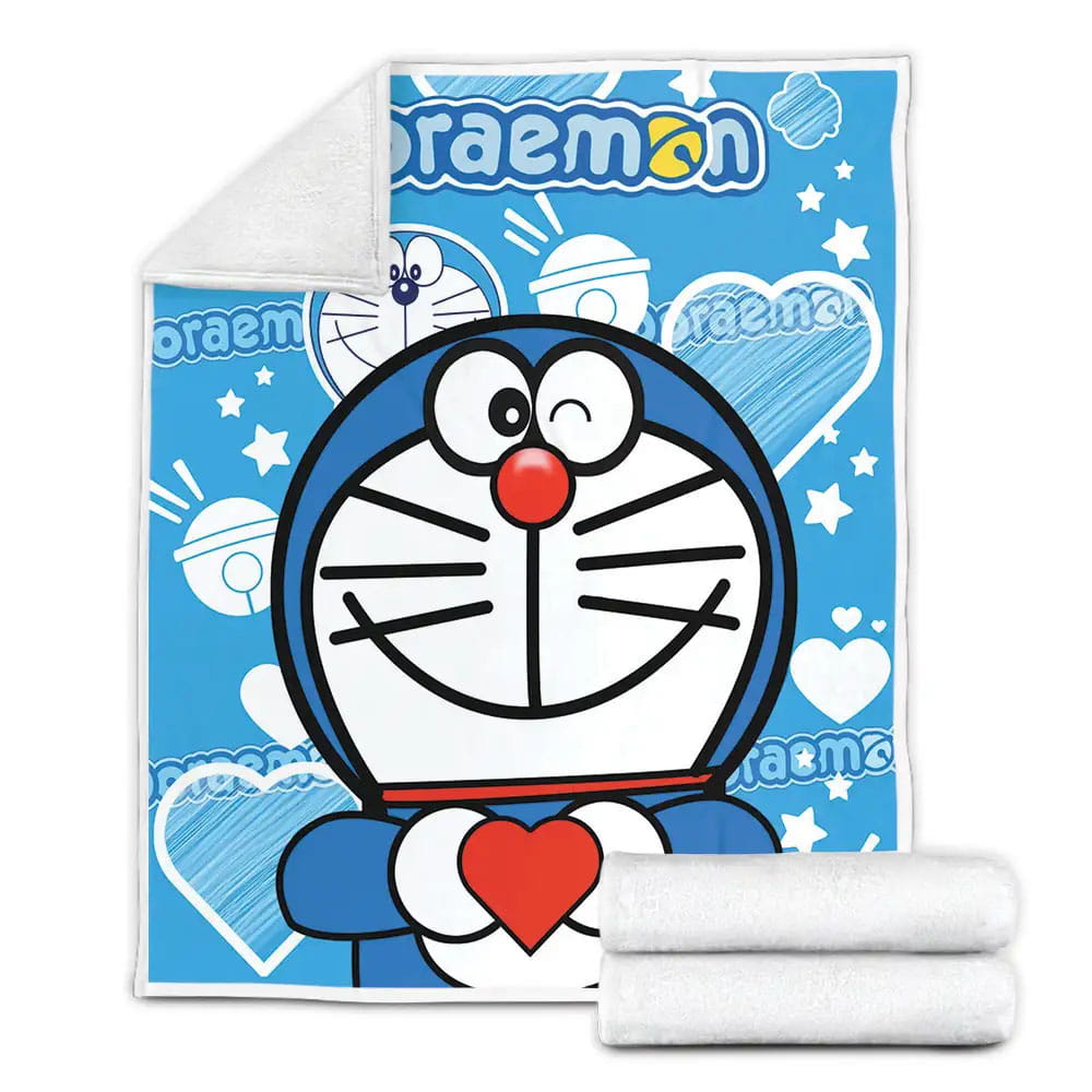 Doraemon Cat Robots Heart Fleece Blanket Gift For Birthday Halloween Christmas Thanksgiving