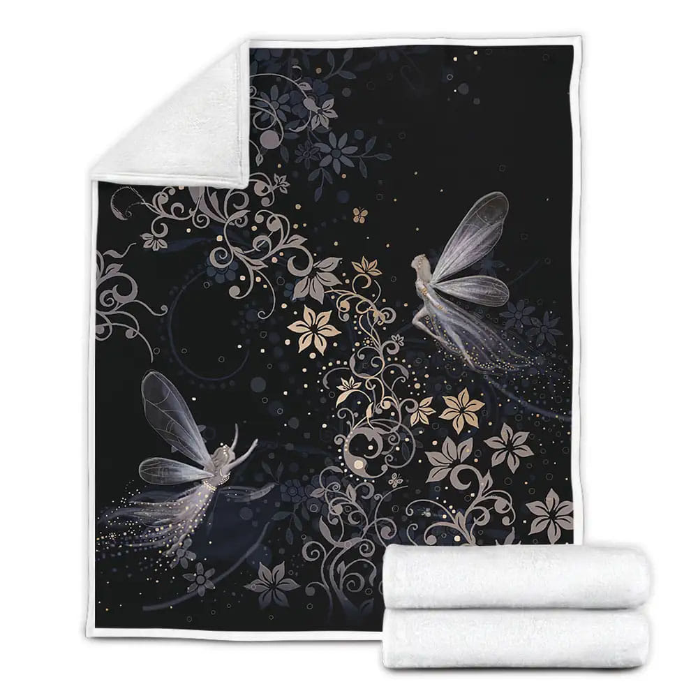 Fairy With Flower Black Perfect Gifts For Fairy Lover Gifts Fleece Blanket Perfect 