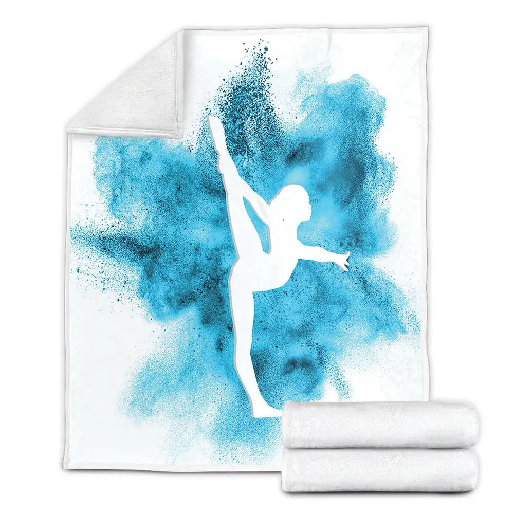 Gymnast Gymnastics Girl Silhouette Blue Explosion Fleece Blanket Gift For Wife Husband Besties