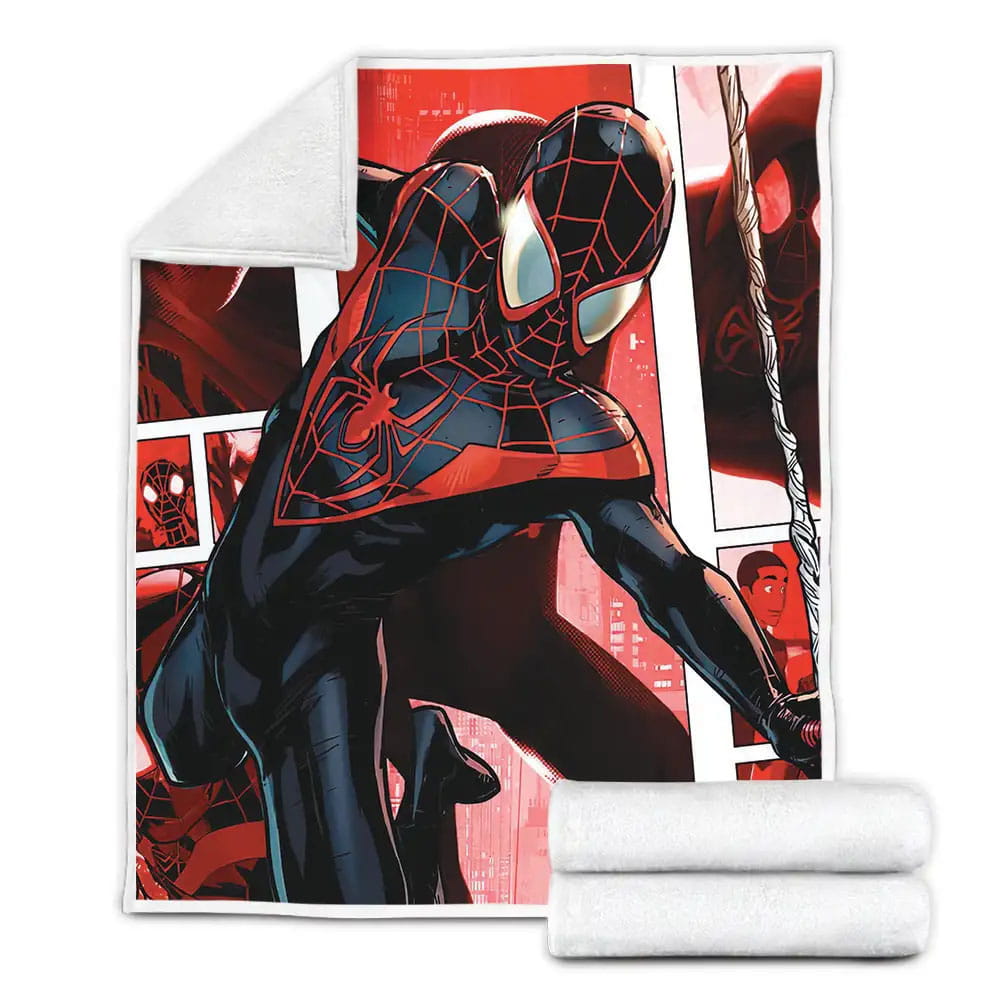 Miles Morales Spider-Man In Comics Art Background Fleece Blanket Gift For Wife Husband Besties