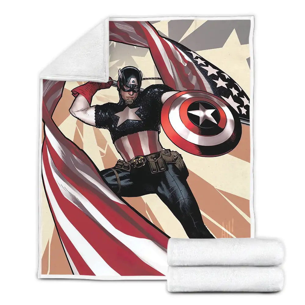 Captain America With American Flag Fleece Blanket Gift For Christmas Thanksgiving Halloween