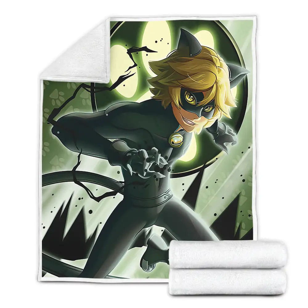 Cat Noir And His Superpower Fleece Blanket Gift For Birthday Halloween Christmas Thanksgiving