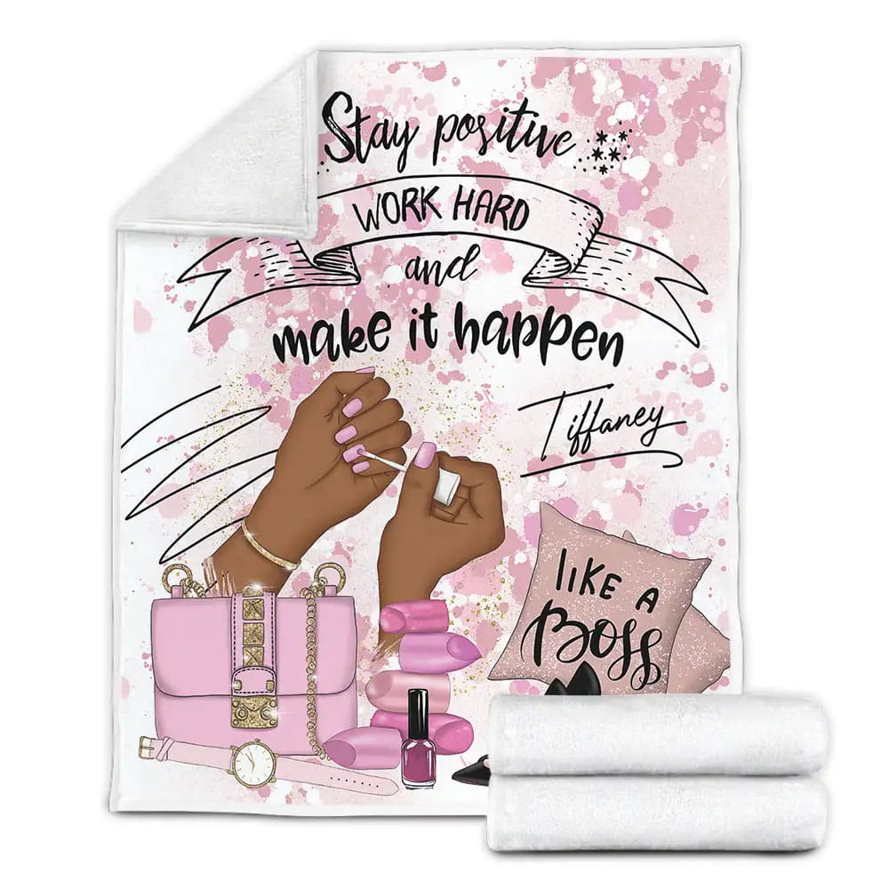 Black Girl Like A Boss Custom Name Fleece Blanket Gift For Christmas Thanksgiving Halloween
