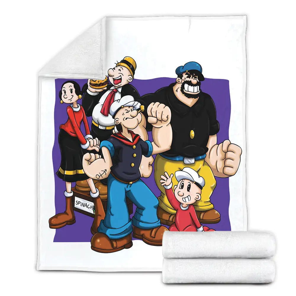 Popeye Main Characters Illustration Fleece Blanket Gift For Christmas Thanksgiving Halloween