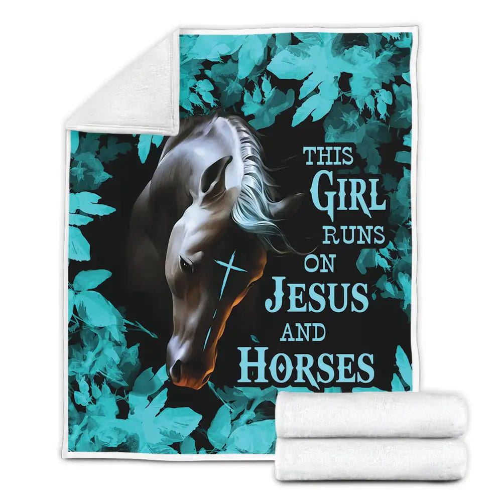 This Girls Runs On Jesus And Horses Fleece Blanket Gift For Christmas Thanksgiving Halloween
