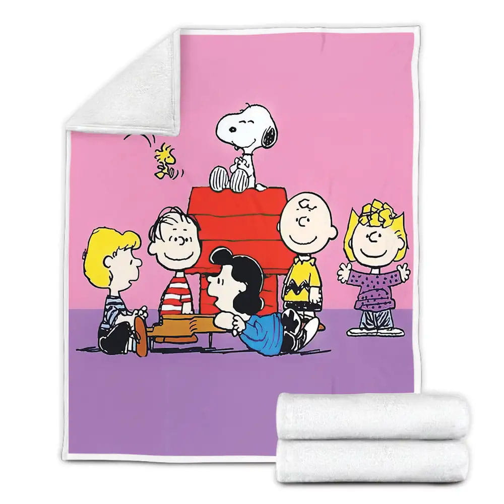Peanuts Characters Surrounding By Snoopy Red House Fleece Blanket Gift For Wife Husband Besties