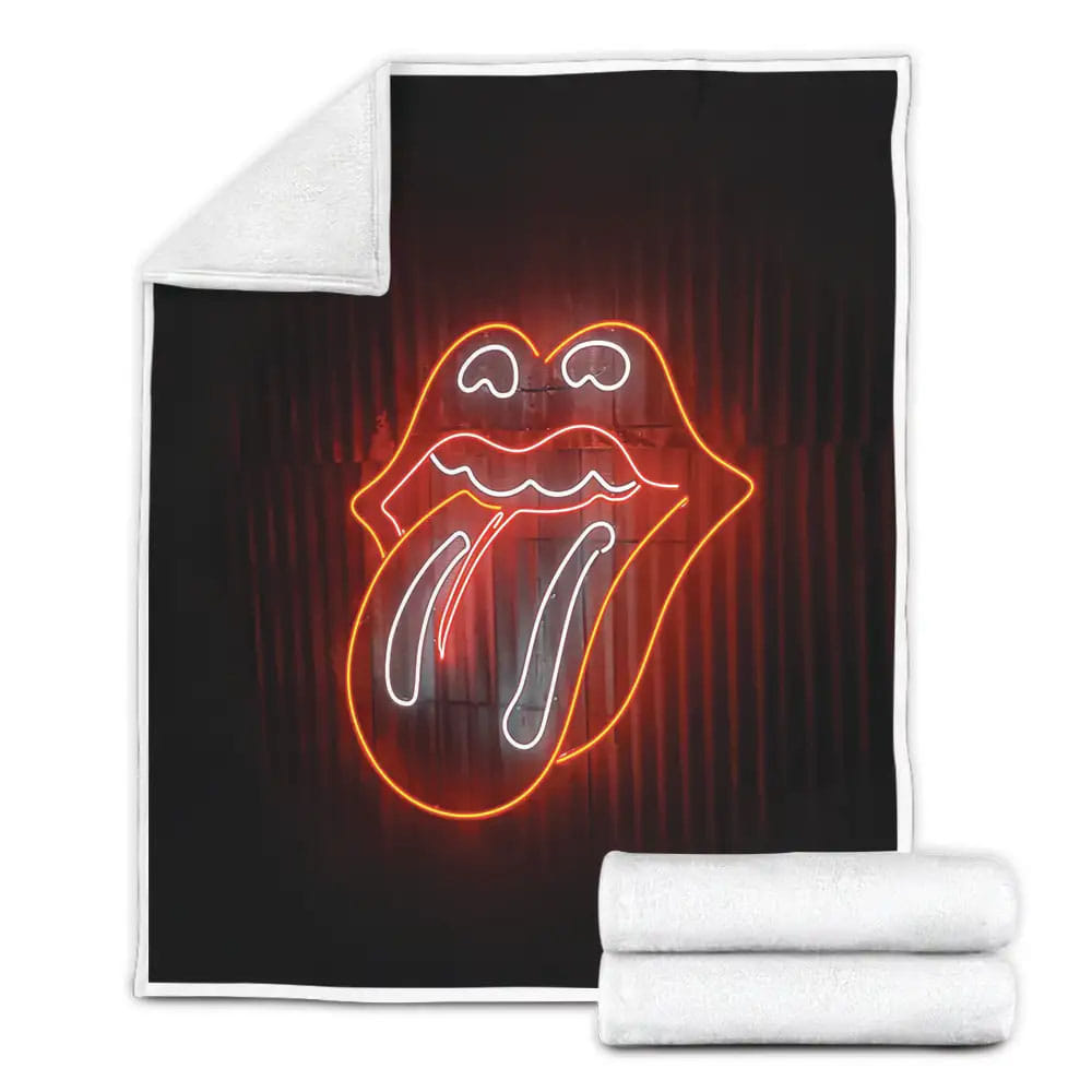 The Rolling Stones Neon Tongue Icon Fleece Blanket Gift For Christmas Thanksgiving Halloween