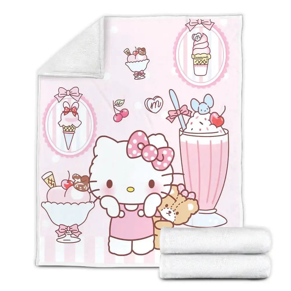 Hello Kitty Cherry Ice Cream Fleece Blanket Gift For Birthday Halloween Christmas Thanksgiving
