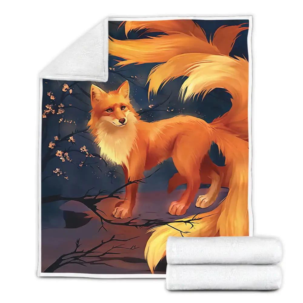 Fire Nine-tailed Fox Artwork Fleece Blanket Gift For Birthday Halloween Christmas Thanksgiving