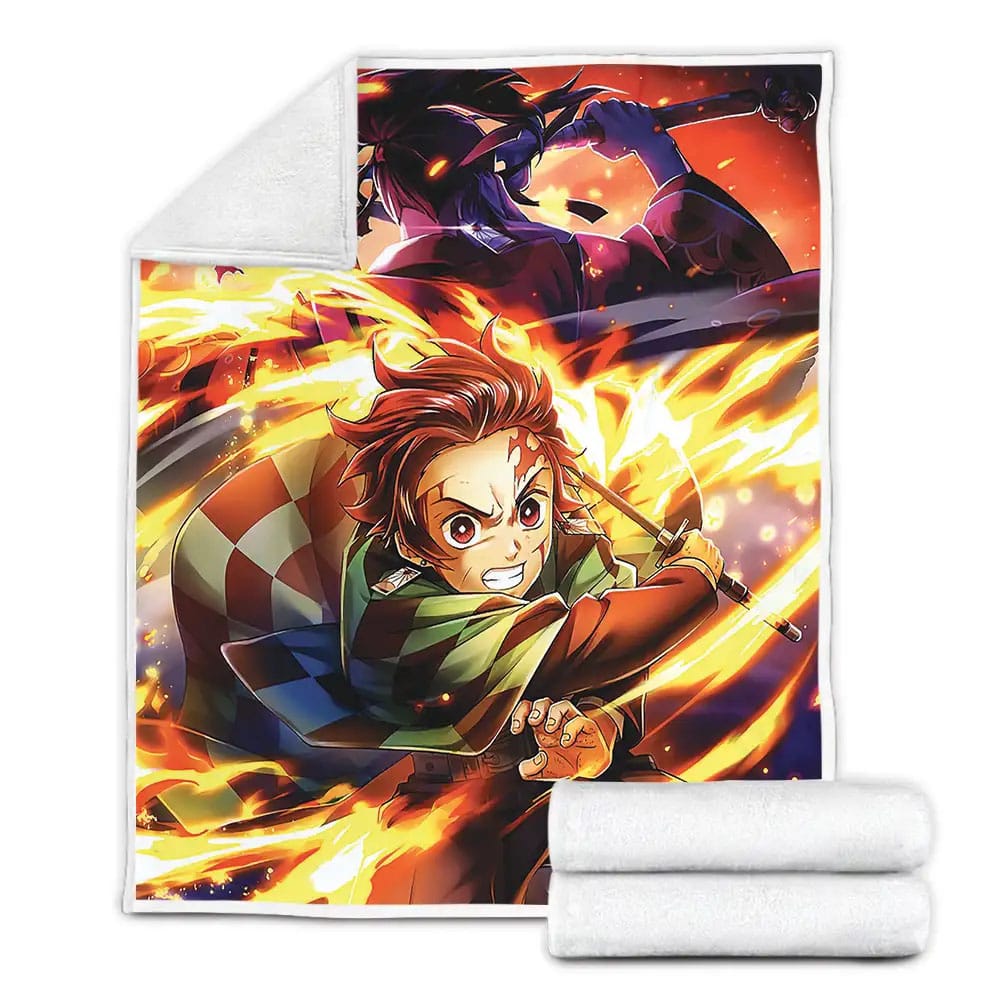 Demon Slayer Tanjiro Attack Artwork Fleece Blanket Gift For Christmas Thanksgiving Halloween
