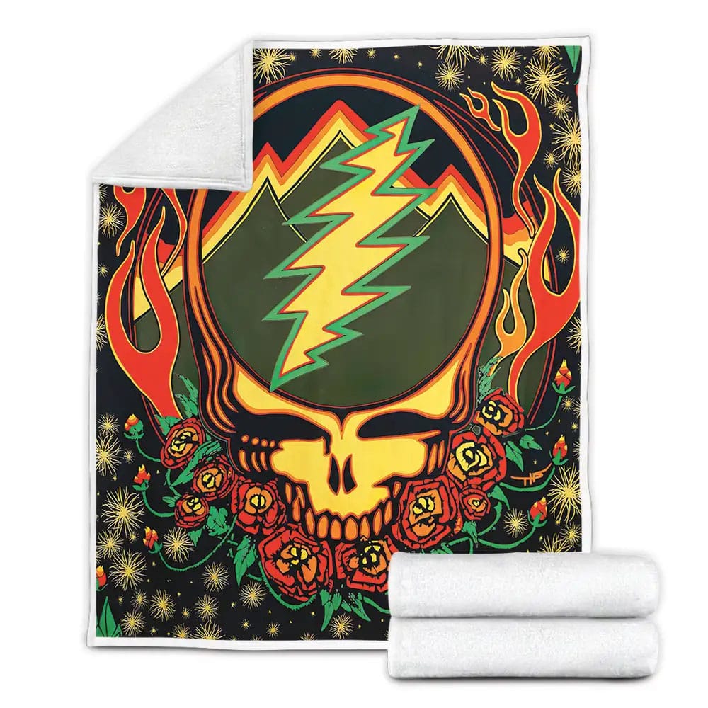 Grateful Dead Flaming Steal Your Face Skull Design Fleece Blanket Gift For Wife Husband Besties