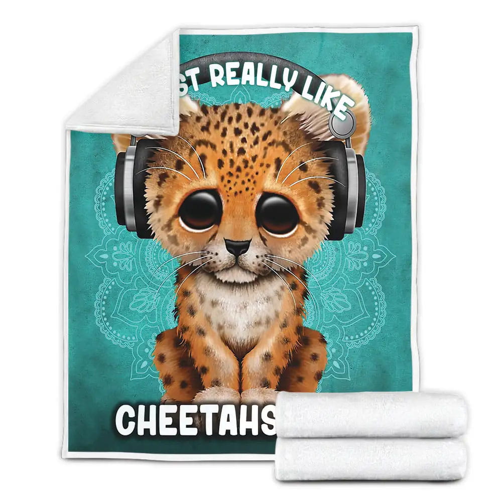 Music Listening Cheetah Lover Fleece Blanket Gift For Birthday Halloween Christmas Thanksgiving