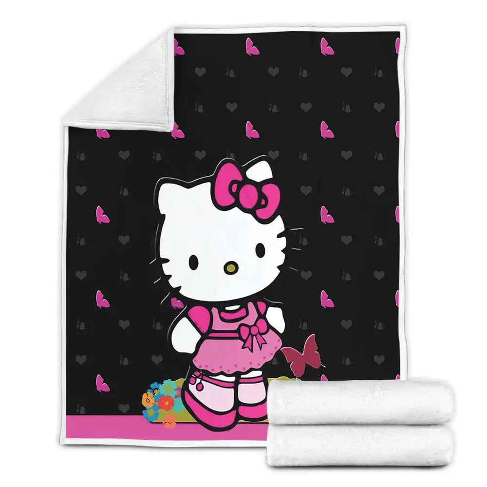 Hello Kitty Pink Dress And Butterflies Fleece Blanket Gift For Christmas Thanksgiving Halloween