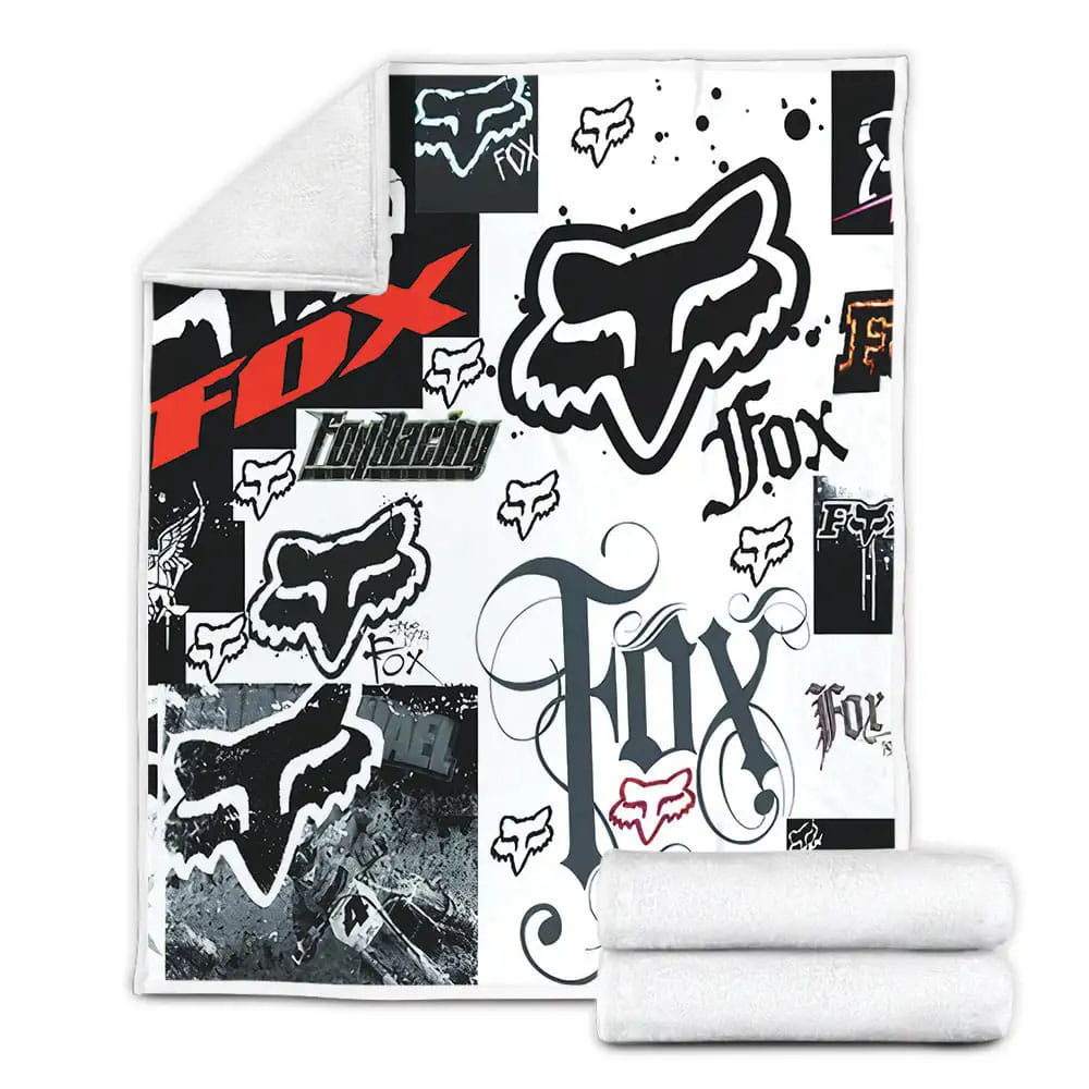 Fox Motocross Racing Picture Collage Fleece Blanket Gift For Christmas Thanksgiving Halloween