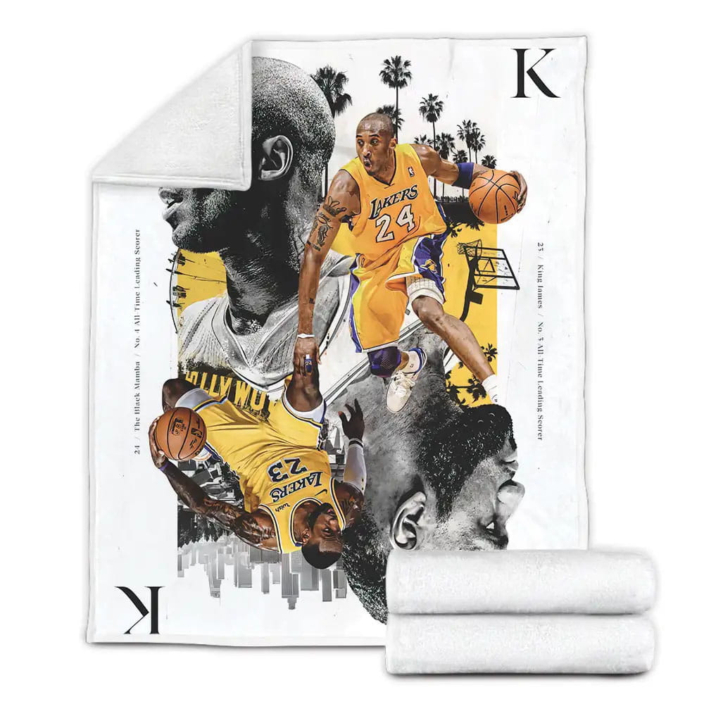 Kobe Bryant And Lebron James King Card Fleece Blanket Gift For Christmas Thanksgiving Halloween