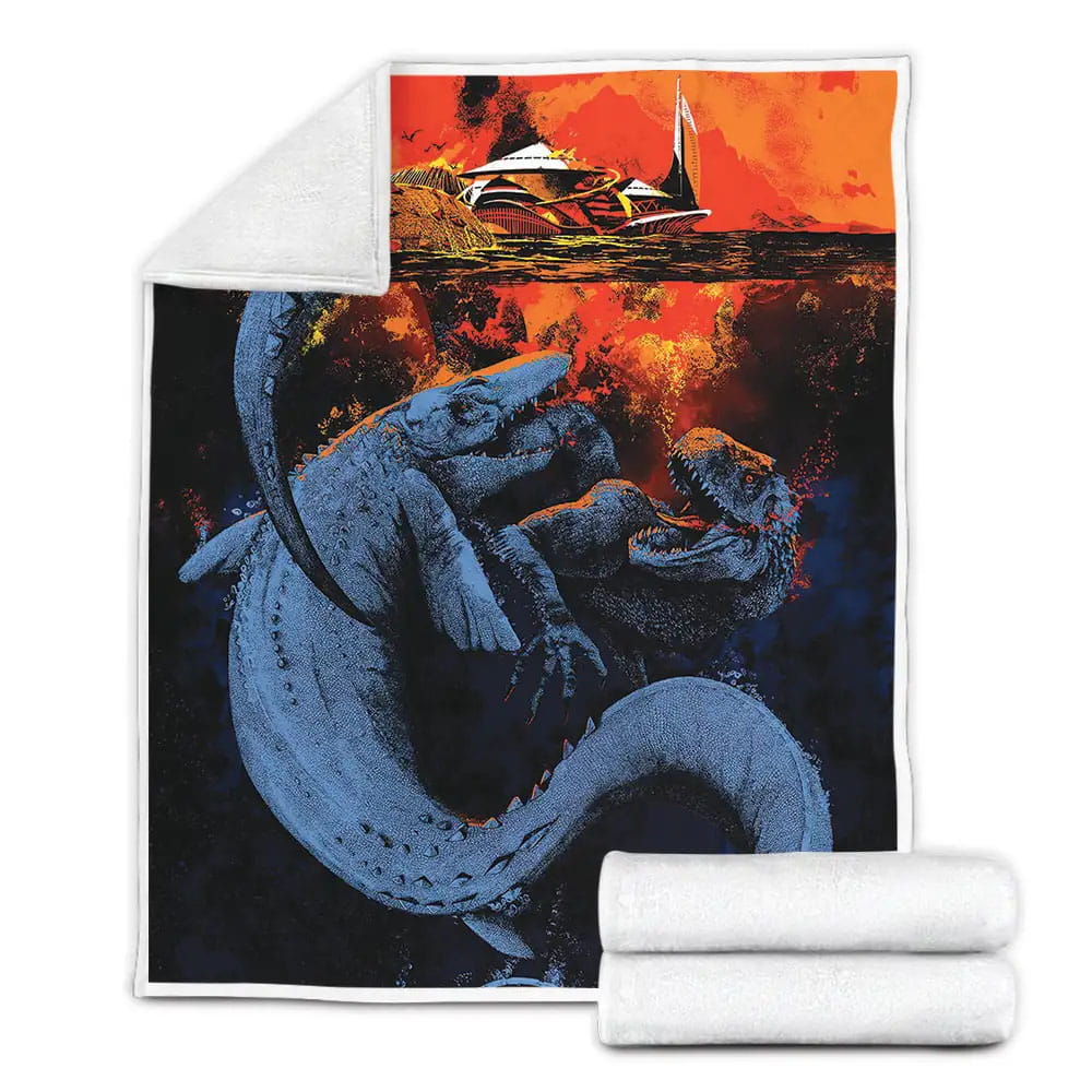 Jurassic World T-Rex Vs Mosasaurus Underwater Fight Fleece Blanket Gift For Wife Husband Besties