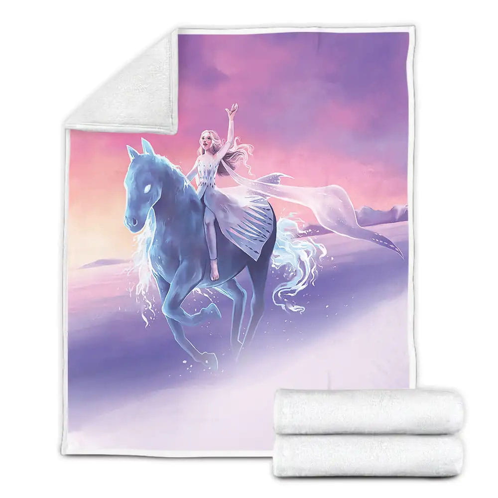 Disney Frozen Elsa Riding Nokk Digital Illustration Fleece Blanket Gift For Wife Husband Besties
