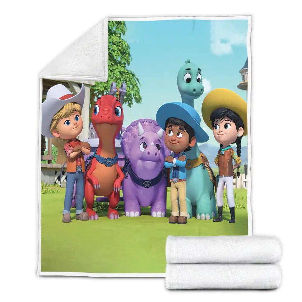 Dino Ranch Kids and Their Dino Photo Fleece Blanket Gift For Christmas Thanksgiving Halloween