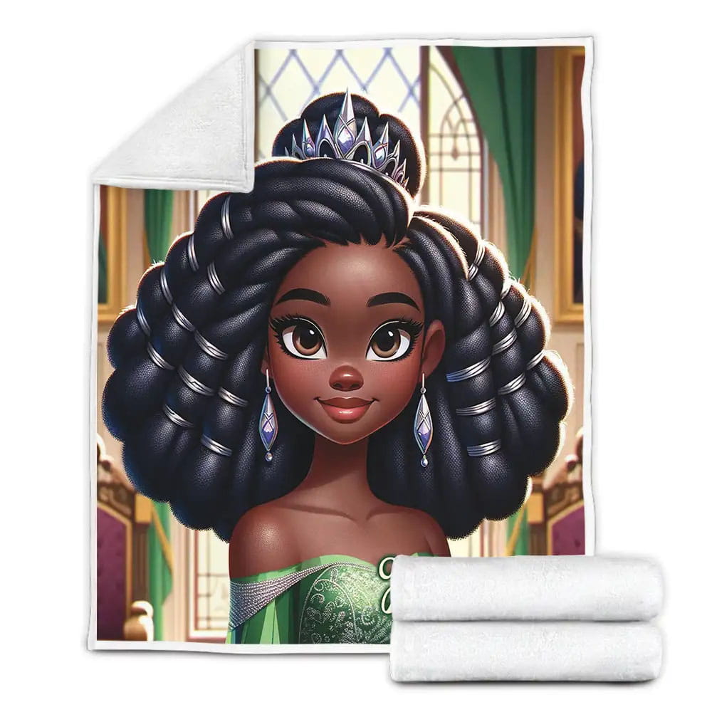 Afro Princess with Black Braided Locks Custom Names Fleece Blanket Gift For Wife Husband Besties