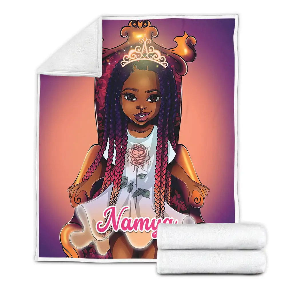 Cool Black Little Girl Black Girl Magic Custom Name Fleece Blanket Gift For Wife Husband Besties