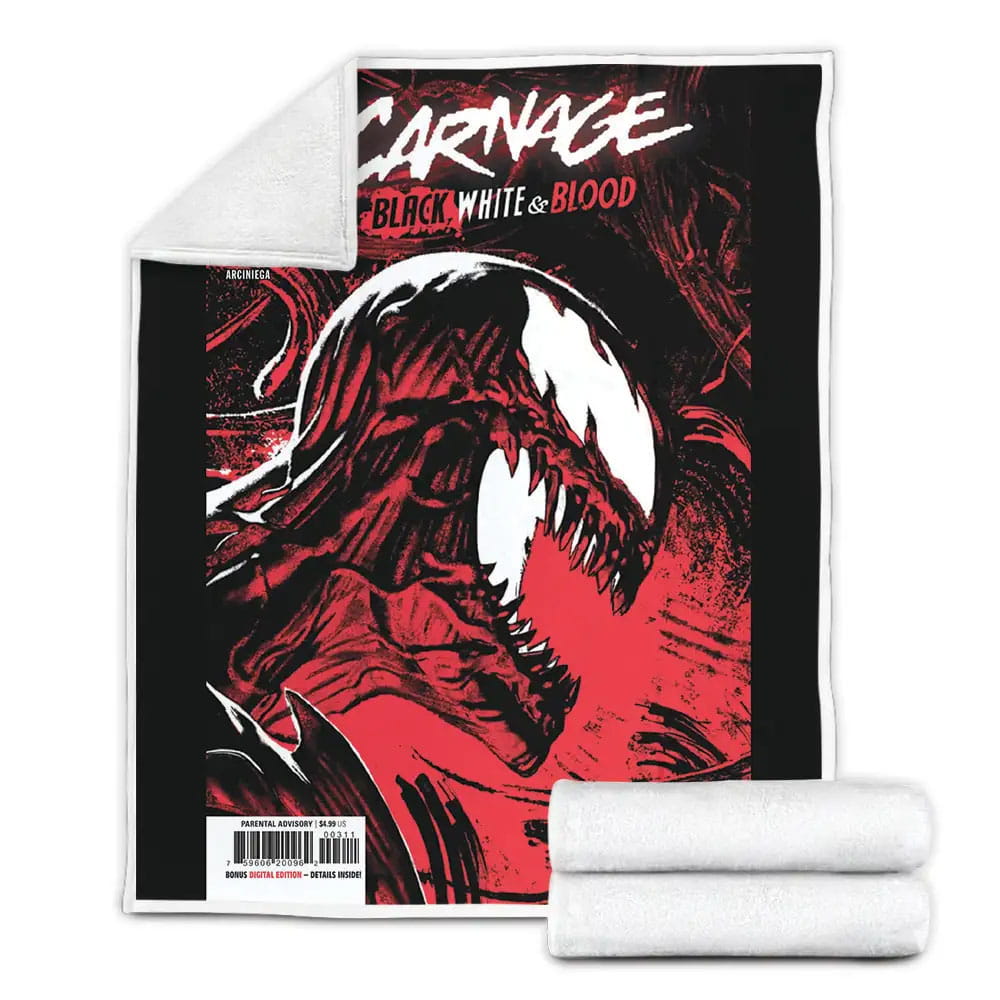 Carnage Black White And Blood Fleece Blanket Gift For Birthday Halloween Christmas Thanksgiving