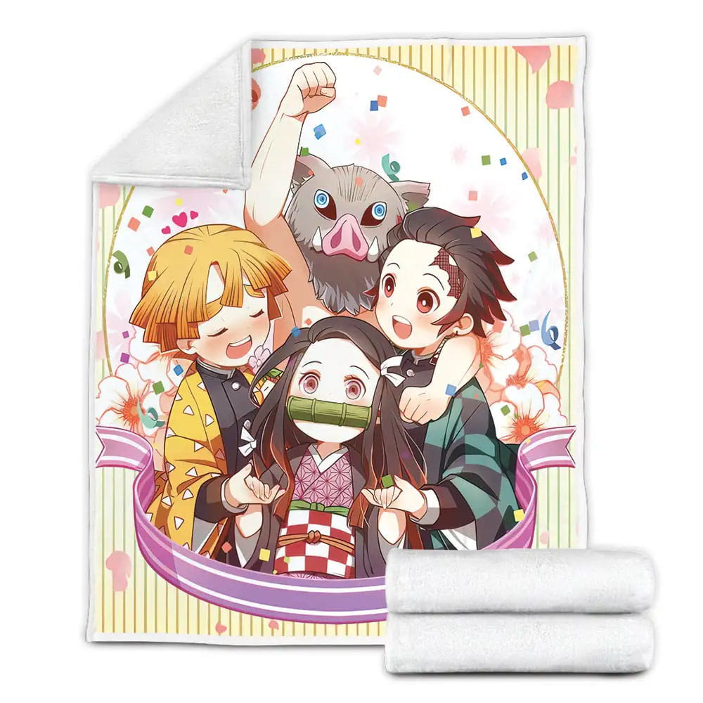 Demon Slayer Kawaii Painting Of Main Fleece Blanket Gift For Christmas Thanksgiving Halloween