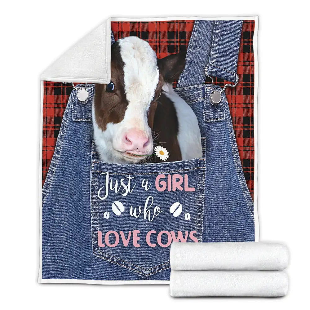 Cow Just A Girl Who Love Cows Fleece Blanket Gift For Birthday Halloween Christmas Thanksgiving
